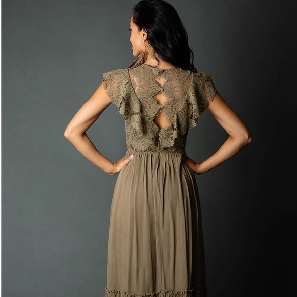 Joyfolie Olive Green Lace Dress - Picture 2 of 8